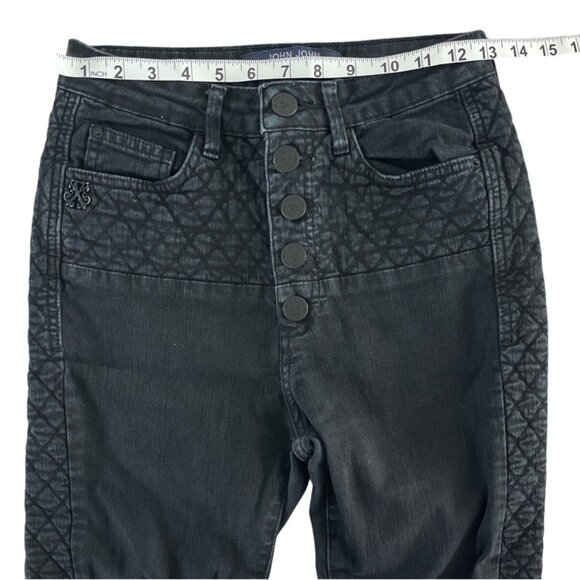 John John Made in Heaven‎ Womens Black Quilted Jeans Button Fly Ankle Zip 27 - Picture 3 of 10
